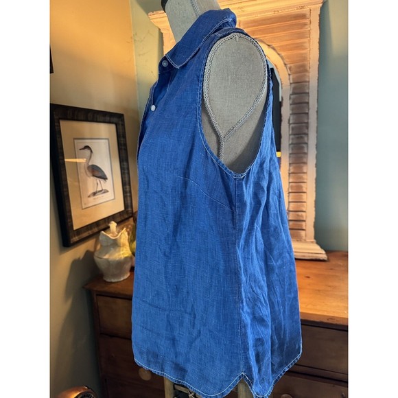 Tommy Bahama Women's Denim Blue Washed Linen Sleeveless Button Up  Blouse Medium - Picture 9 of 11